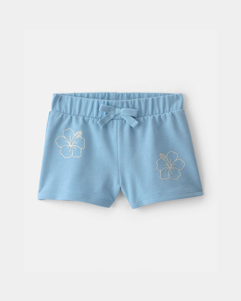 Baby Girl Tropical Flower French Terry Shorts - Blue, image 1 of 4 slides