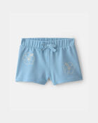 Baby Girl Tropical Flower French Terry Shorts - Blue, image 1 of 4 slides