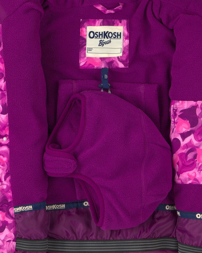 Toddler Girl 2 Piece  Heart Puffer  Snowsuit- Purple, image 5 of 13 slides
