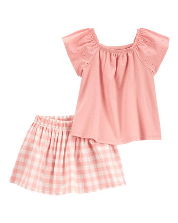 Baby 2-Piece Gingham Skort Outfit Set, 