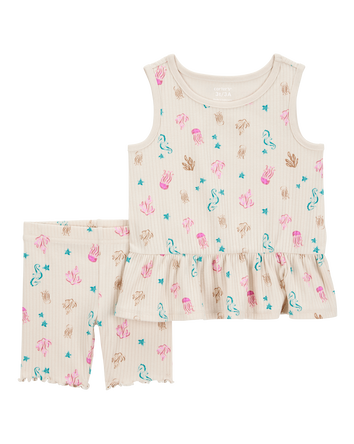 Toddler 2-Piece Sea Creature Tank & Bike Short Set - Brown, 
