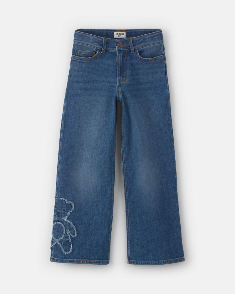 Girls Bear Denim Wide-Leg Jeans - Medium Wash, image 1 of 4 slides
