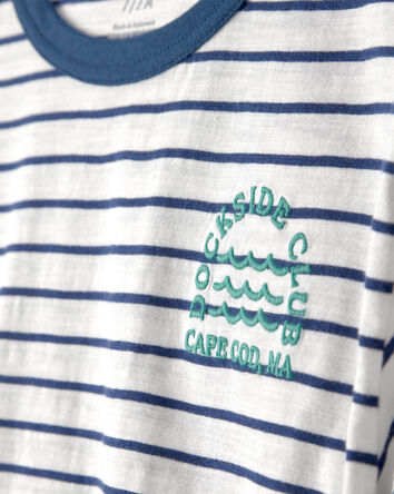 Gar&ccedil;ons - T-shirt &agrave; rayures &agrave; imprim&eacute; nautique - Bleu/Ivoire, 