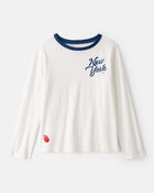 Filles - T-shirt &agrave; imprim&eacute; &agrave; manches longues New York - Blanc, image 1 sur 2 diapositives