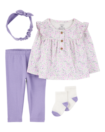 Bébé Ensemble 4 pièces à motifs de fleurs, 