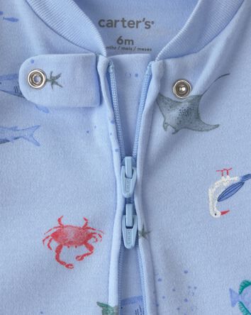 B&eacute;b&eacute; - Grenouill&egrave;re en 100 % coton &agrave; fermeture &agrave; glissi&egrave;re 2 sens, animaux aquatiques - Bleu, 
