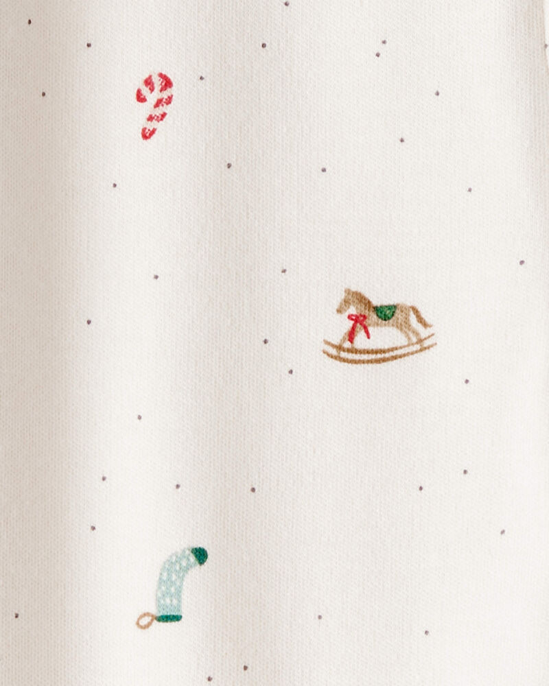 Baby Christmas Microprint 100% Cotton Sleeper - Cream, image 3 of 4 slides