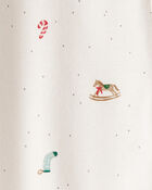 Baby Christmas Microprint 100% Cotton Sleeper - Cream, image 3 of 4 slides