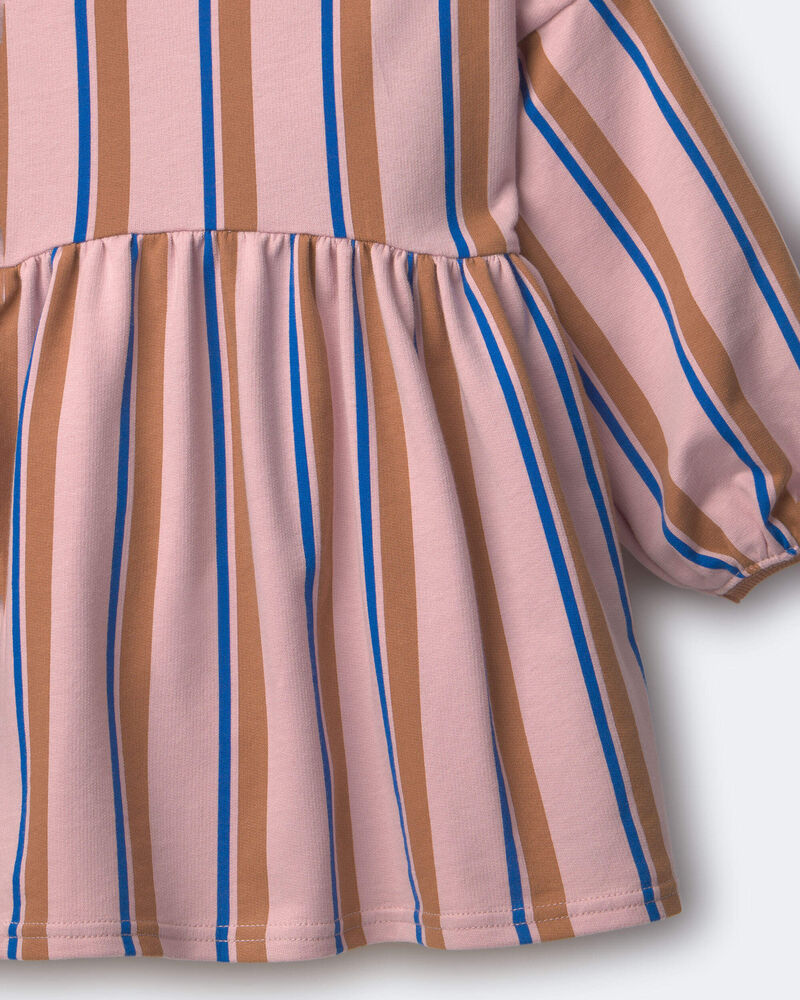 Toddler Girl Balloon-Sleeve Dress in Stripes - Pink/Brown/Blue, image 6 of 6 slides