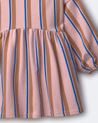 Toddler Girl Balloon-Sleeve Dress in Stripes - Pink/Brown/Blue, image 6 of 6 slides