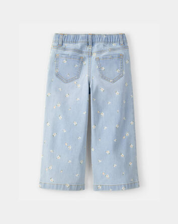 Toddler Girl Floral Drawstring Wide-Leg Jeans - Light Wash, 