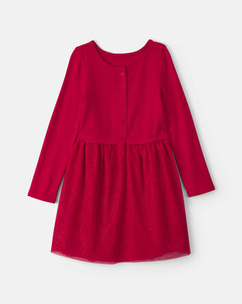 Girls Tulle Long-Sleeve Dress - Red, 