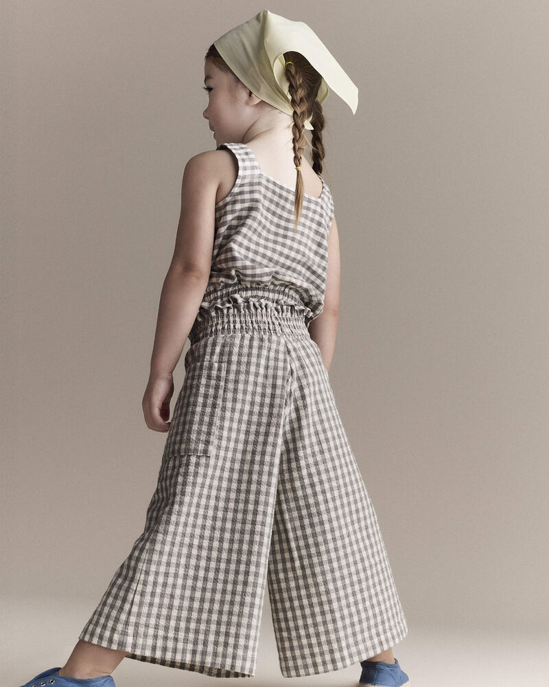 Tout-petit fille - Haut p&eacute;plum &agrave; n&oelig;uds en guingan - Cr&egrave;me/Gris, image 4 sur 6 diapositives