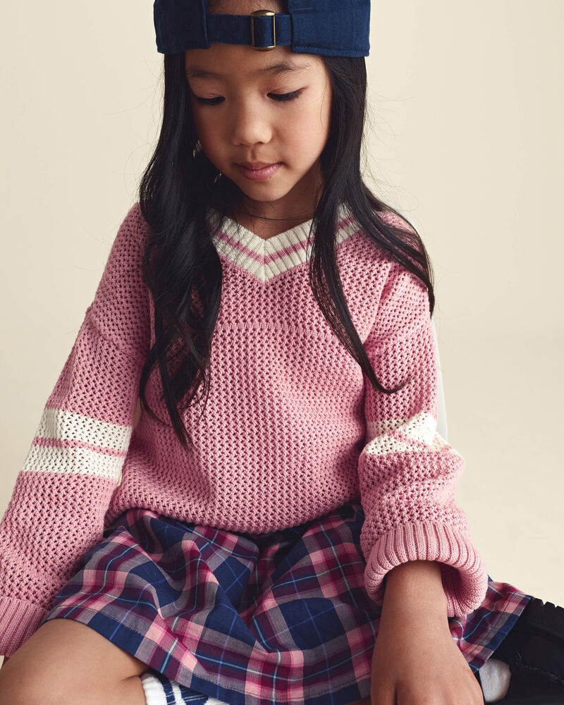 Girls 2-Piece Varsity Sweater - Pink/Cream, image 3 of 5 slides