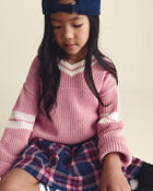 Girls 2-Piece Varsity Sweater - Pink/Cream, image 3 of 5 slides