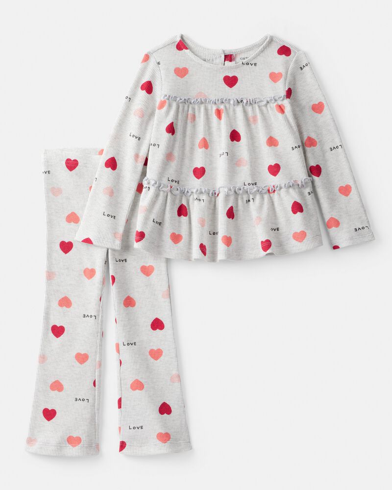 Toddler Girl Heart Top & Pant Set - Grey, image 1 of 3 slides