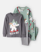 B&eacute;b&eacute; gar&ccedil;on - Pyjamas Yeti en coton 100 % &agrave; manches longues, coupe ajust&eacute;e, 4 pi&egrave;ces - Vert/Gris, image 1 sur 4 diapositives