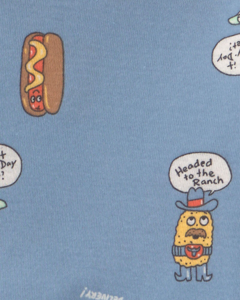 Boys 4-Piece Silly Food 100% Cotton Snug Fit Pyjama Set - Blue, image 2 of 6 slides