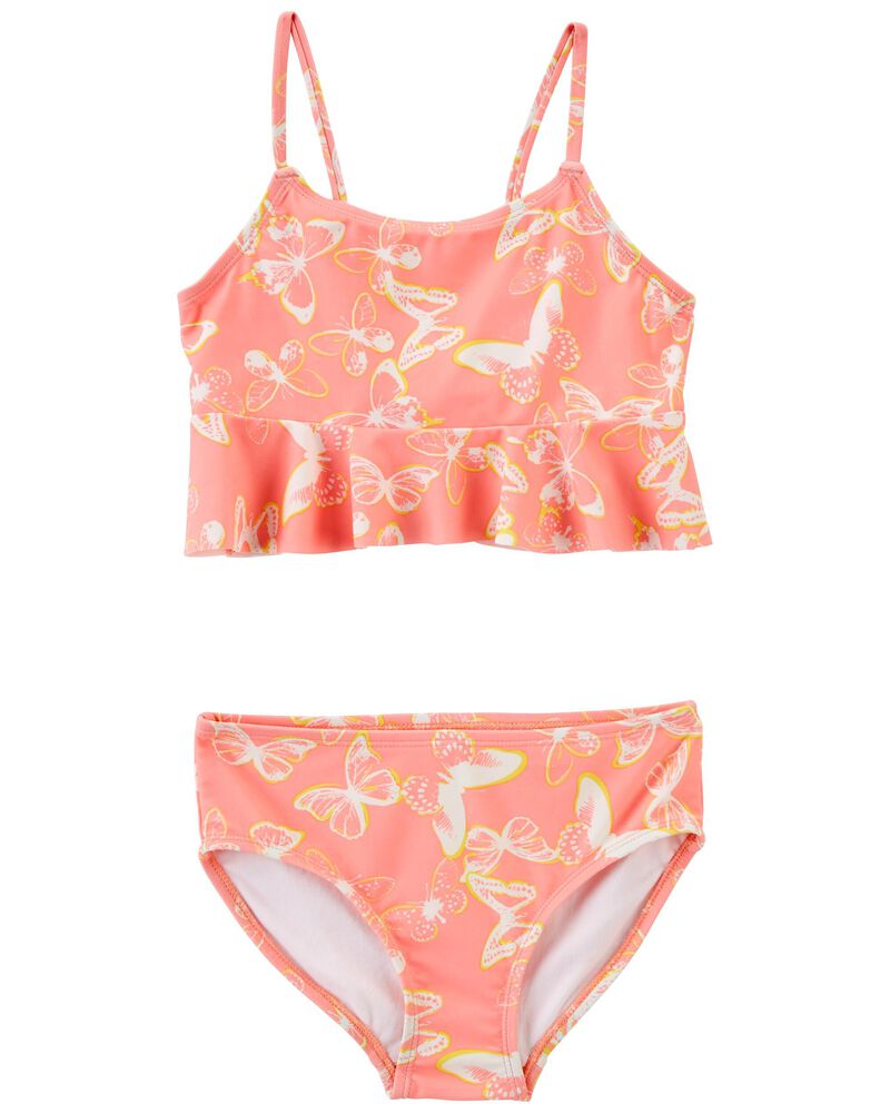 Orange Butterfly Print 2-Piece Swimsuit