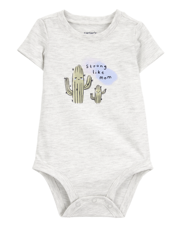 Baby Strong Like Mom Cactus Short-Sleeve Bodysuit, 