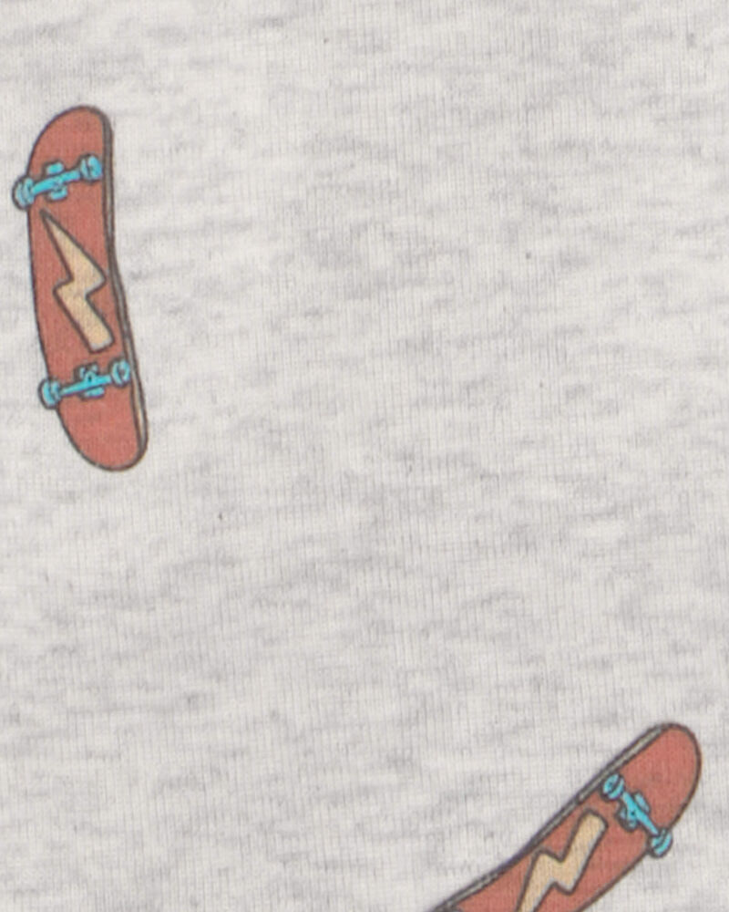 Boys Skateboard Cotton Short-Sleeve Snug Fit 4-Piece pyjama Set - Green/Brown, image 2 of 5 slides