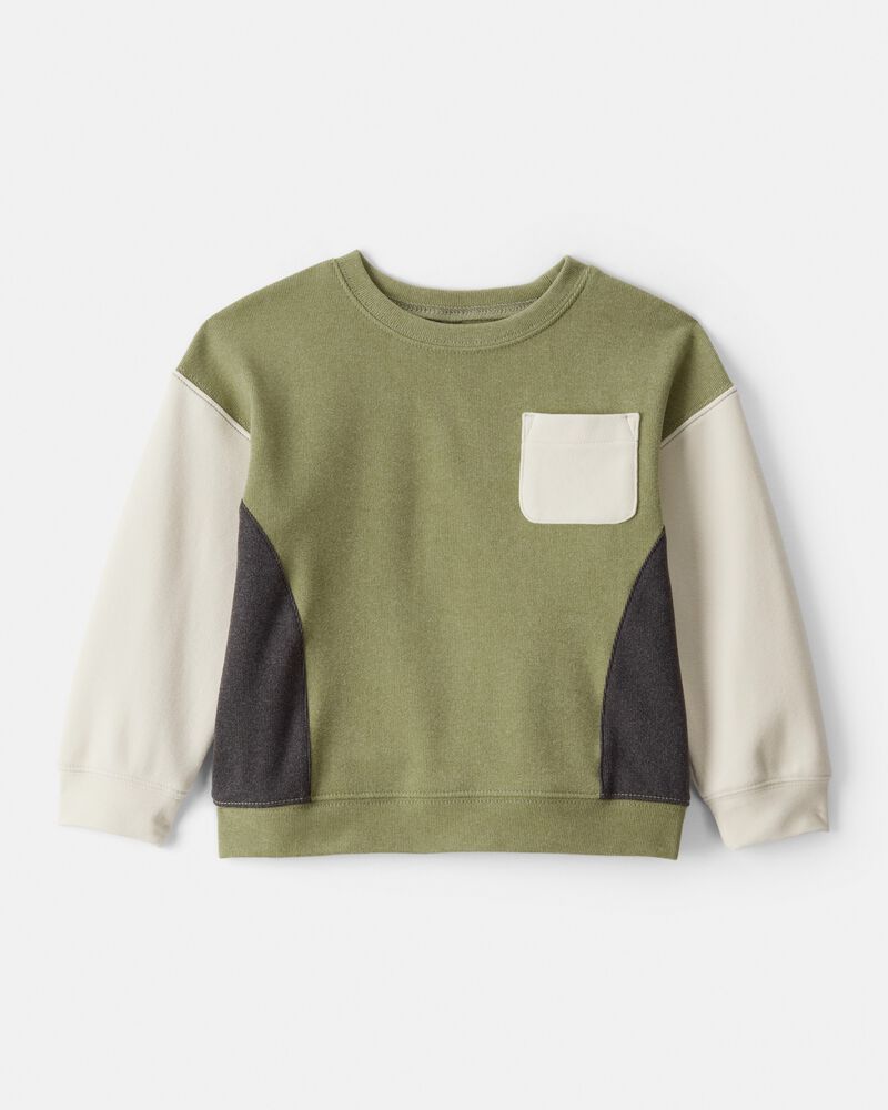Toddler Boy Colourblock Long-Sleeve Pullover Sweatshirt - Green, image 1 of 3 slides
