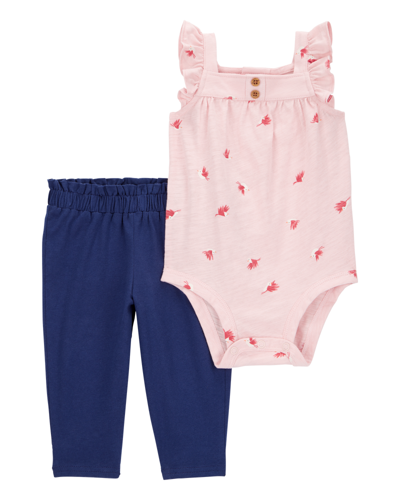 Baby 2-Piece Printed Bodysuit Pant Set - Pink/Navy, image 1 of 4 slides