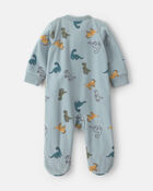 Baby Boy Fleece Dinosaur 2-Way Zip Sleeper - Blue, image 2 of 5 slides