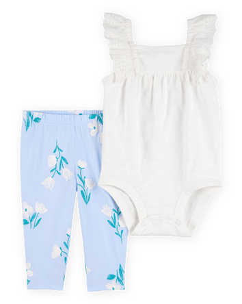 Baby 2-Piece Eyelet Flutter Bodysuit Pant Set, 