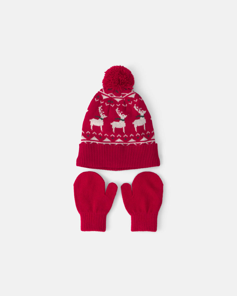 Toddler 2-Piece Fair Isle Christmas Beanie & Glove Set - Red, image 1 of 3 slides