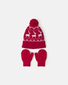 Toddler 2-Piece Fair Isle Christmas Beanie & Glove Set - Red, image 1 of 3 slides