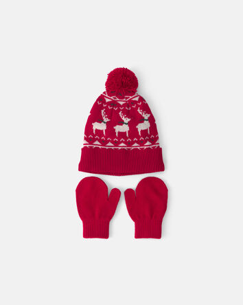Toddler 2-Piece Fair Isle Christmas Beanie & Glove Set - Red, 