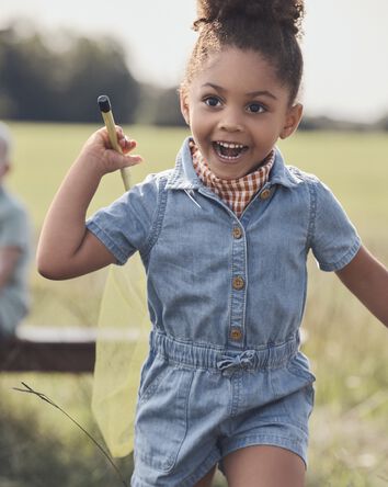 Kid Organic Cotton Chambray Romper, 