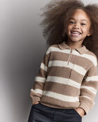 Toddler Striped Quarter-Zip Sweater - Tan/White, image 1 of 7 slides