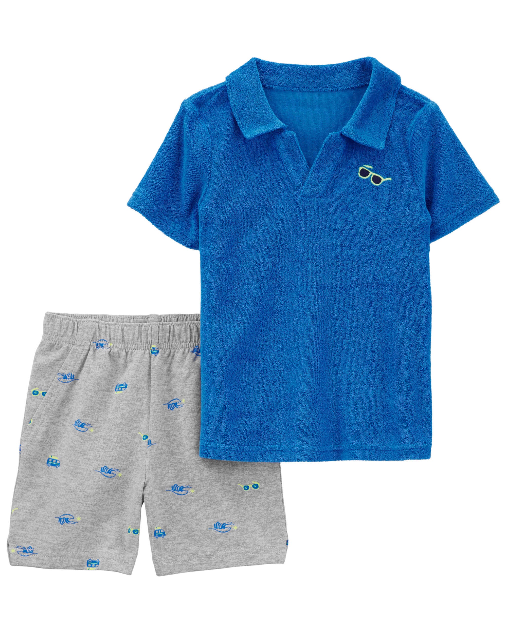 Blue Grey Toddler 2 Piece Sunglasses Polo Short Set Carter s Oshkosh Canada