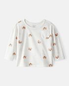 Baby Girl Croissant Print Long Sleeve Tee - Cream, image 1 of 3 slides