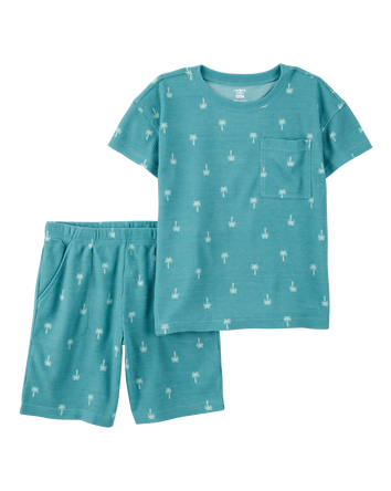 Kid Palm Tree Print Loose Fit Jersey 2-Piece Pyjamas, 