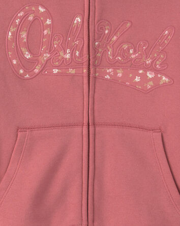 Girls Floral OshKosh Logo Fleece Zip-Up Hoodie - Pink, 