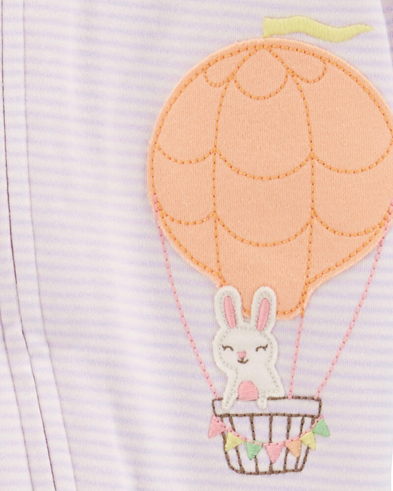 Bébé Grenouillère à fermeture à glissière à 2 sens à motif de lapin et montgolfière, image 3 sur 5 diapositives