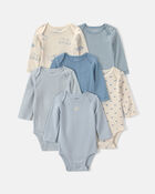 Baby Boy 6-Pack Bear Long-Sleeve Bodysuits - Blue/White, image 1 of 8 slides