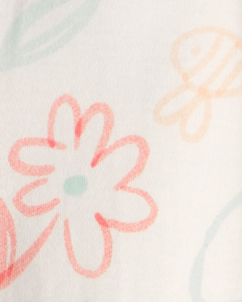 Baby Girl Spring Floral 2-Way Zip 100% Cotton Sleeper - Ivory, image 3 of 4 slides