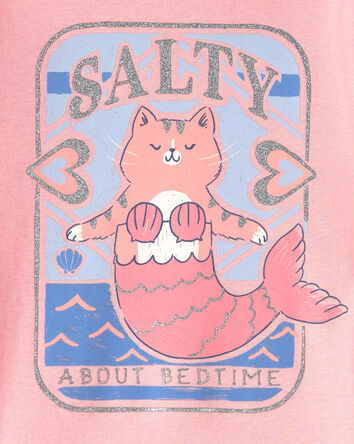 Toddler Girl Mermaid Cat 100% Cotton Snug Fit 4-Piece Pyjama Set - Pink/Ivory, 