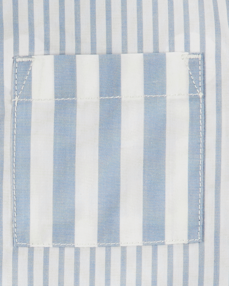 Toddler 2-Piece Striped Button-Front Shirt & Short Set - Blue/Green, image 2 of 4 slides