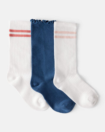 Filles - Emballage de 3 paires de chaussettes &agrave; mi-mollet - Blanc/bleu marine, 