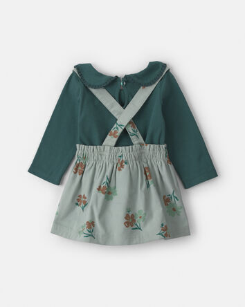 B&eacute;b&eacute; fille - Ensemble 3 pi&egrave;ces robe en velours c&ocirc;tel&eacute; &agrave; motif floral et haut manches longues &ndash; Vert, 