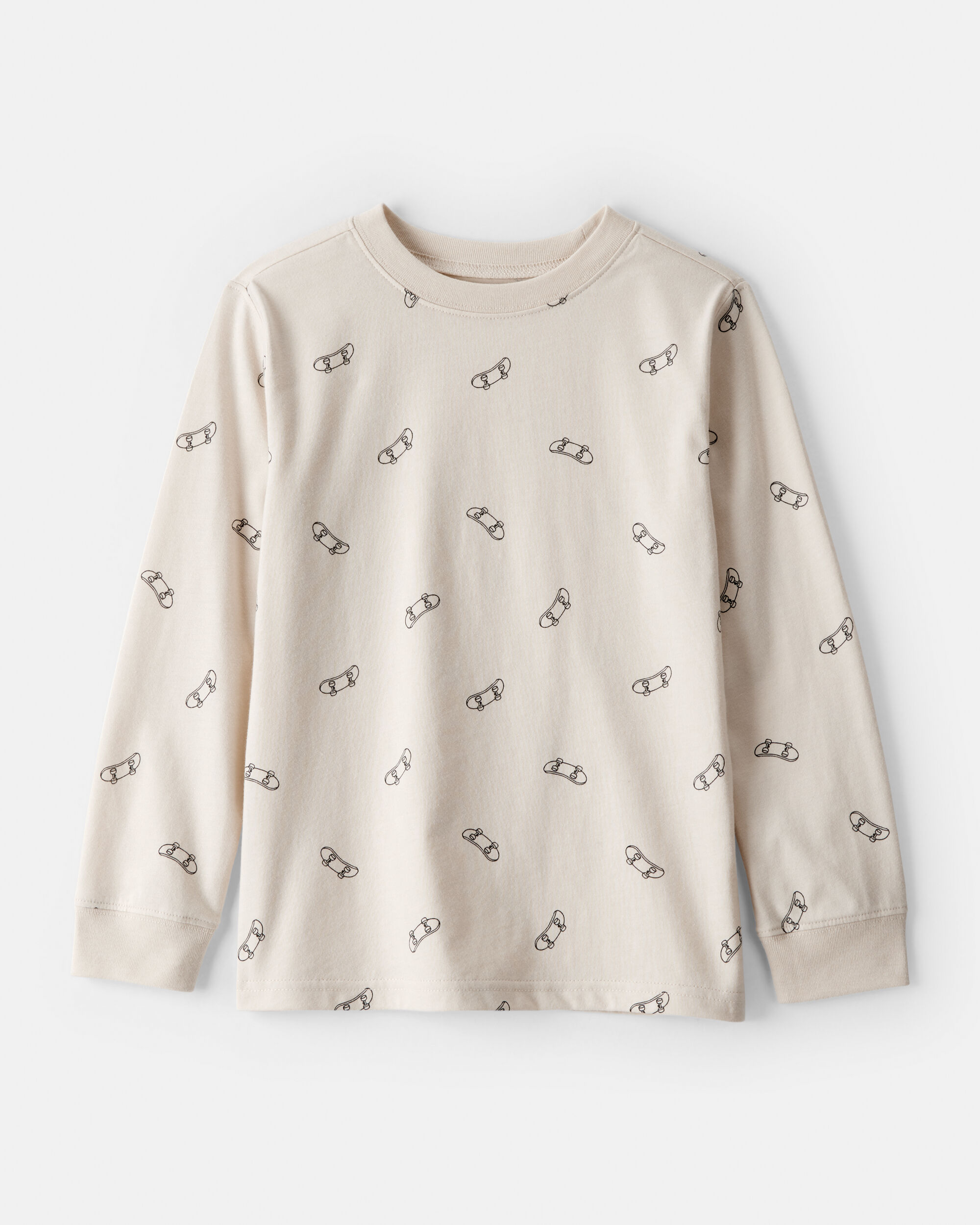 Boys Skateboard Print Long-Sleeve Graphic Tee - Brown