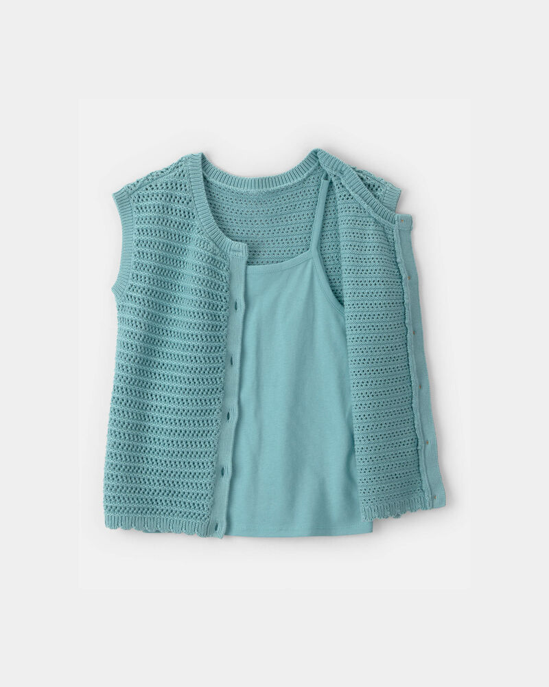 Filles - Ensemble 2 pi&egrave;ces avec gilet - Bleu, image 1 sur 4 diapositives