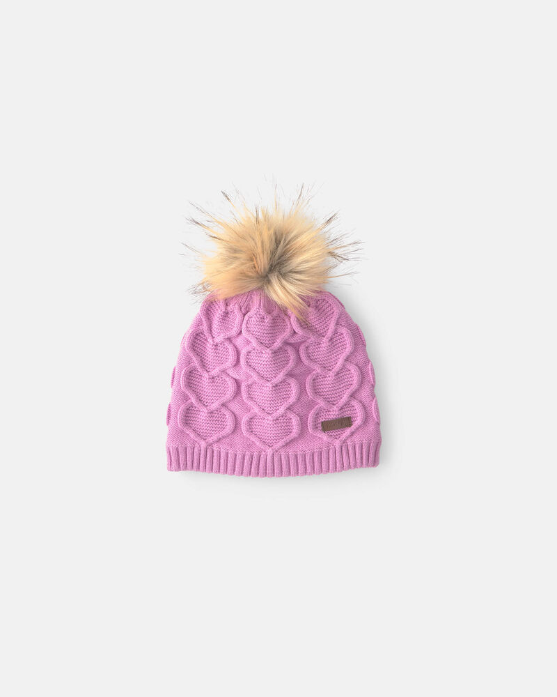 Filles - Tuque &agrave; points torsad&eacute;s et c&oelig;urs Kombi - Rose, image 1 sur 3 diapositives