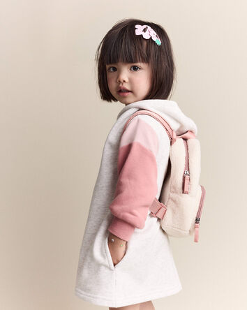 Toddler Girl Colourblock Long-Sleeve Hooded Sweatshirt Dress - Light Heather Grey, 