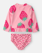 Baby Girl 2-Piece Strawberry Rashguard Swimsuit Set - Pink, image 2 of 3 slides